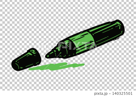 Green marker illustration in bold line art style for art supplies and stationery 140325501