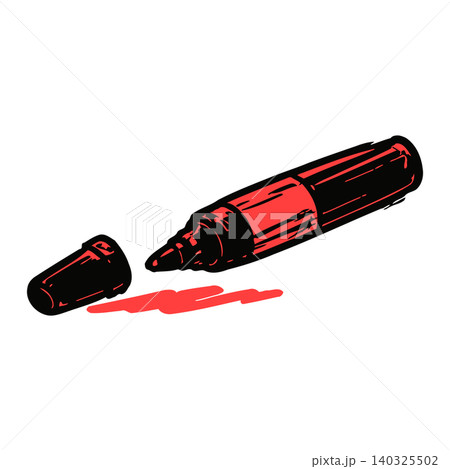 Red marker illustration in bold line art style for art supplies and stationery 140325502