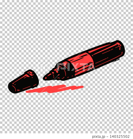 Red marker illustration in bold line art style for art supplies and stationery 140325502