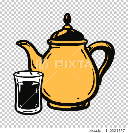 Teapot and cup illustration in bold line art style for kitchen decor and tableware Teapot and cup illustration in bold line art style for kitchen decor and tableware 140325537