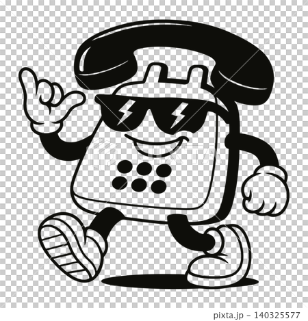 Smiling telephone mascot in bold line art style for sticker or greeting card Smiling telephone mascot in bold line art style for sticker or greeting card 140325577