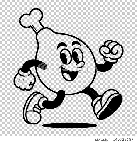 Smiling drumstick mascot in bold line art style for food branding and packaging Smiling drumstick mascot in bold line art style for food branding and packaging 140325587