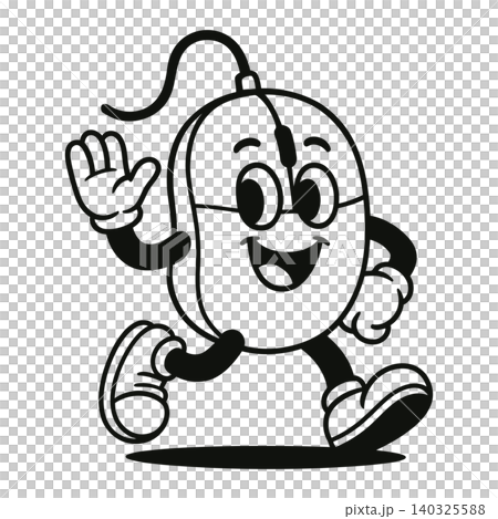 Smiling computer mouse mascot in bold line art style for tech branding and editorial Smiling computer mouse mascot in bold line art style for tech branding and editorial 140325588