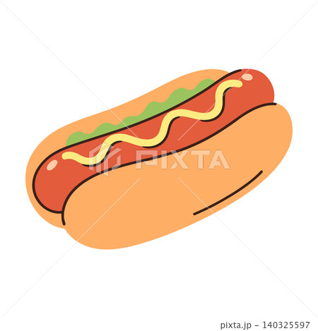 Hot dog in cartoon flat vector style for food illustration and branding 140325597