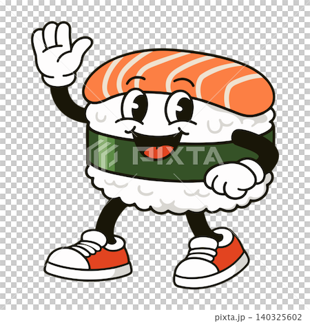 Smiling sushi mascot in modern cartoon vector style for food branding and packaging Smiling sushi mascot in modern cartoon vector style for food branding and packaging 140325602