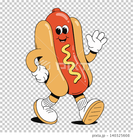 Smiling hot dog mascot in cartoon vector style for food branding and packaging Smiling hot dog mascot in cartoon vector style for food branding and packaging 140325608