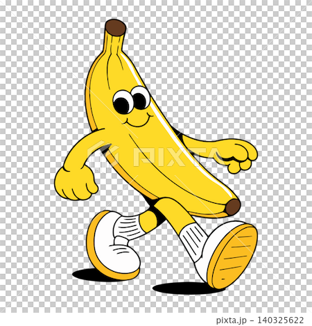 Smiling banana mascot in white background with cartoon vector style for food branding and packaging Smiling banana mascot in white background with cartoon vector style for food branding and packaging 140325622