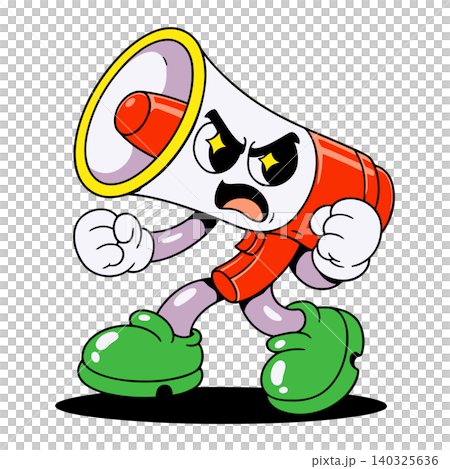 Angry megaphone mascot in bold cartoon vector style for advertising and marketing Angry megaphone mascot in bold cartoon vector style for advertising and marketing 140325636