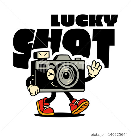 Lucky shot camera mascot in bold flat vector style for photography branding Lucky shot camera mascot in bold flat vector style for photography branding 140325644