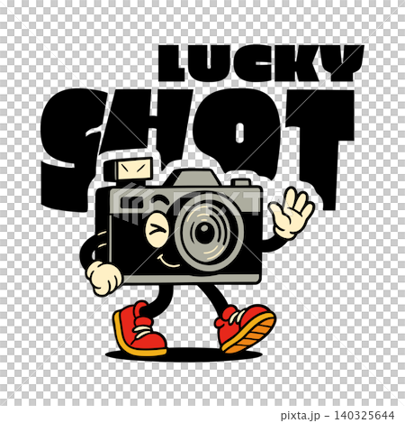 Lucky shot camera mascot in bold flat vector style for photography branding Lucky shot camera mascot in bold flat vector style for photography branding 140325644