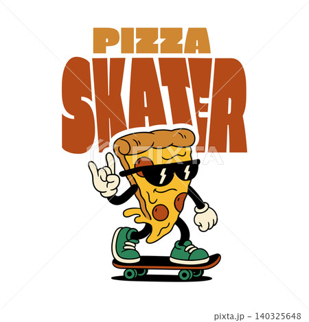 Pizza Skater Character in Cartoon Vector Style for Food Branding Pizza Skater Character in Cartoon Vector Style for Food Branding 140325648