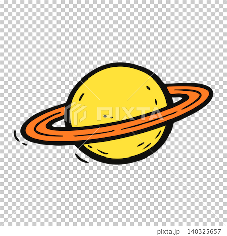 Saturn cartoon illustration in bold line art style for astronomy education and poster print 140325657