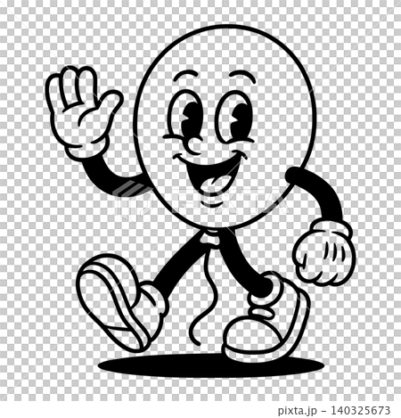 Smiling character mascot in black and white line art style for sticker or icon use Smiling character mascot in black and white line art style for sticker or icon use 140325673
