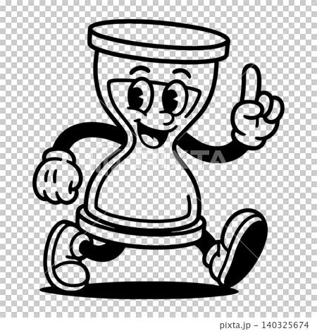 Smiling hourglass mascot in bold line art style for editorial and educational materials Smiling hourglass mascot in bold line art style for editorial and educational materials 140325674