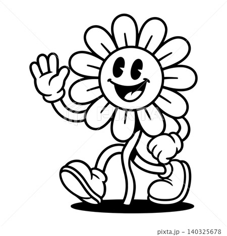 Smiling flower mascot in line art style for sticker or greeting card Smiling flower mascot in line art style for sticker or greeting card 140325678