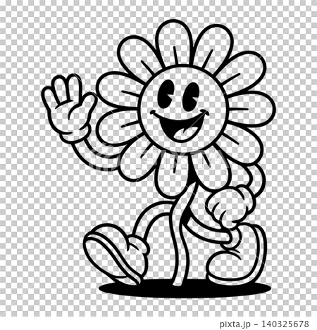 Smiling flower mascot in line art style for sticker or greeting card Smiling flower mascot in line art style for sticker or greeting card 140325678