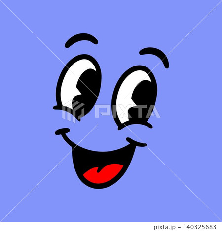Smiling face cartoon character in flat vector style for sticker or greeting card 140325683