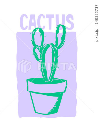 Cactus doodle illustration in green and purple for home decor and wall art 140325737
