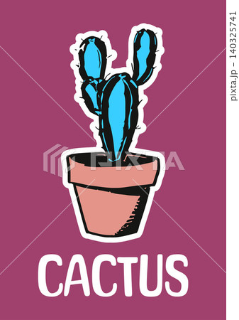 Cactus sticker in bold flat vector style for stationery and greeting cards 140325741