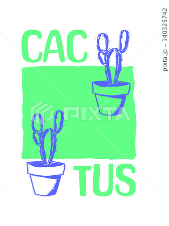 Cactus doodle illustration with green background and blue pots 140325742