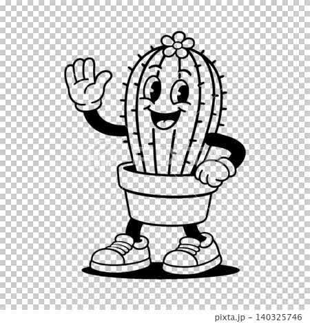 Smiling cactus mascot in line art style for sticker or greeting card Smiling cactus mascot in line art style for sticker or greeting card 140325746