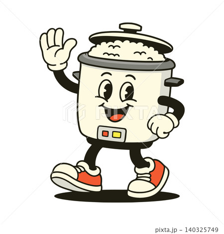 Smiling rice cooker mascot in modern flat vector style for food branding and packaging Smiling rice cooker mascot in modern flat vector style for food branding and packaging 140325749