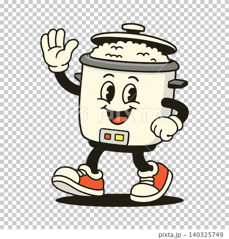 Smiling rice cooker mascot in modern flat vector style for food branding and packaging Smiling rice cooker mascot in modern flat vector style for food branding and packaging 140325749