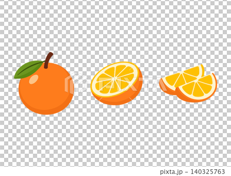 Orange fruit vector illustration set with leaf and slices Orange fruit vector illustration set with leaf and slices 140325763