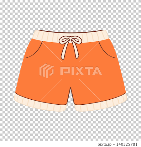 Orange shorts with cream trim and drawstring in flat vector style for fashion illustration 140325781