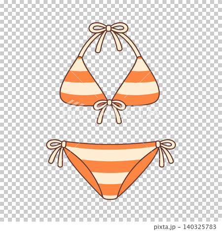 Orange striped bikini in flat vector style for summer swimwear and beachwear Orange striped bikini in flat vector style for summer swimwear and beachwear 140325783