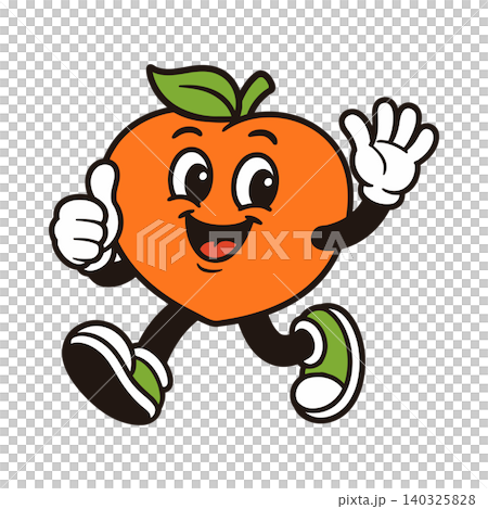 Smiling peach mascot in running pose with green shoes cartoon vector Smiling peach mascot in running pose with green shoes cartoon vector 140325828