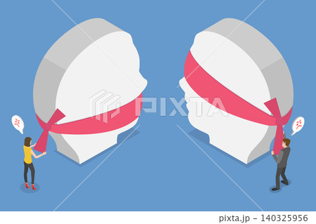 3D Isometric Flat Vector Illustration of Communication Problems, Difficulties Leading To Misunderstandings With Mouth Tied And Blindfolded 3D Isometric Flat Vector Illustration of Communication Problems, Difficulties Leading To Misunderstandings With Mouth Tied And Blindfolded 140325956