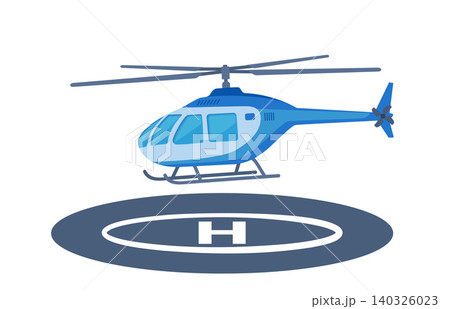 Helicopter is shown hovering over a landing pad isolated on white background, vector illustration 140326023