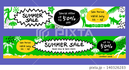 Hand-Drawn Green Summer Sale Banner Hand-Drawn Green Summer Sale Banner 140326283