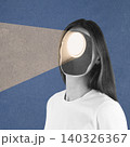 Woman projecting light from head representing enlightenment and thought 140326367