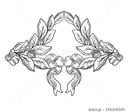 Drawing wreath and frame of laurel leaves with ribbon vector illustration Drawing wreath and frame of laurel leaves with ribbon vector illustration 140326385