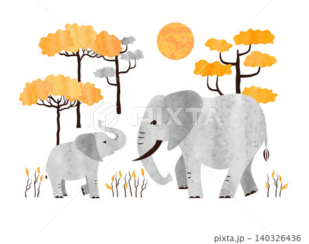 Cartoon elephants family - Mom and baby. Vector African animals watercolor illustration Cartoon elephants family - Mom and baby. Vector African animals watercolor illustration 140326436
