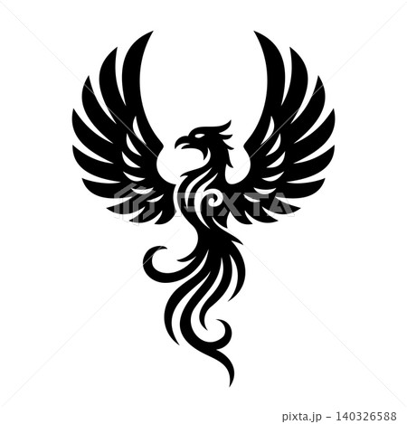 Black Decorative Phoenix Tribal Tattoo Vector Logo Template 140326588