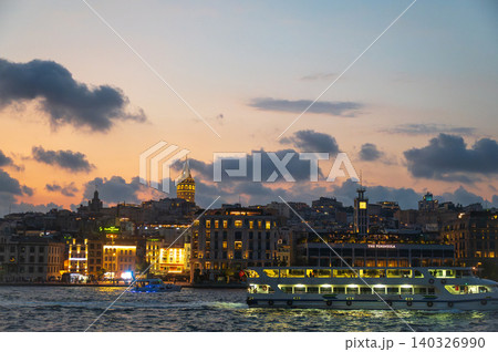 Istanbul, Turkiye at Dusk with Ferry and Historic Skyline Istanbul, Turkiye at Dusk with Ferry and Historic Skyline 140326990