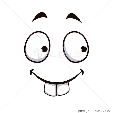 Cartoon goofy and silly face expression with wide bulging eyes and happy smile with two large front teeth. Cartoon cheerful face for social media reactions, stickers and messaging apps Cartoon goofy and silly face expression with wide bulging eyes and happy smile with two large front teeth. Cartoon cheerful face for social media reactions, stickers and messaging apps 140327559