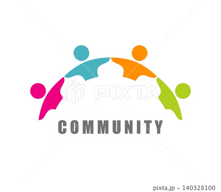 Human community icon of people connecting by hands for business teamwork, vector company emblem. Community icon of people connection or collaboration concept for team bridge or union and friendship Human community icon of people connecting by hands for business teamwork, vector company emblem. Community icon of people connection or collaboration concept for team bridge or union and friendship 140328100