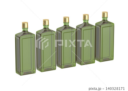 Row of five green liquor bottles Row of five green liquor bottles 140328171