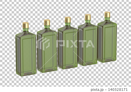 Row of five green liquor bottles Row of five green liquor bottles 140328171