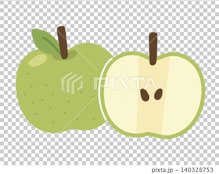 A set of illustrations showing a whole green pear and its cross-section (half). A set of illustrations showing a whole green pear and its cross-section (half). 140328753
