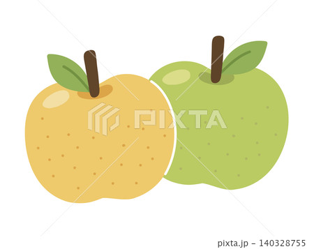 赤梨と青梨の食べ比べイラスト素材セット 赤梨と青梨の食べ比べイラスト素材セット 140328755