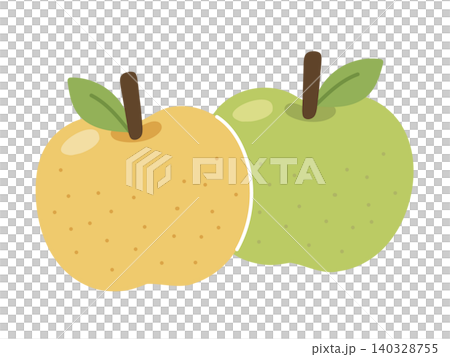 赤梨と青梨の食べ比べイラスト素材セット 赤梨と青梨の食べ比べイラスト素材セット 140328755