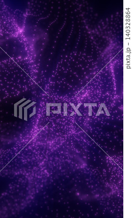 Flowing purple particle cloud with soft glowing dots and misty forms, creating a dreamy abstract cosmic and digital background 140328864
