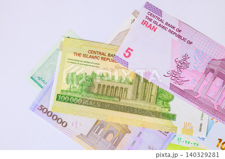 Iranian national currency cash rial of IRR banknotes from Central Bank of Iran. 140329281
