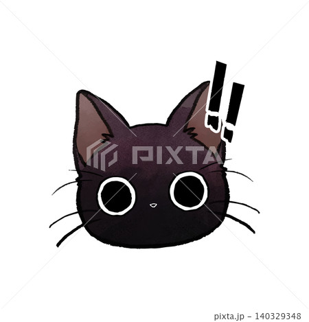 イラスト素材: かわいい手書き調の黒猫 びっくり 140329348