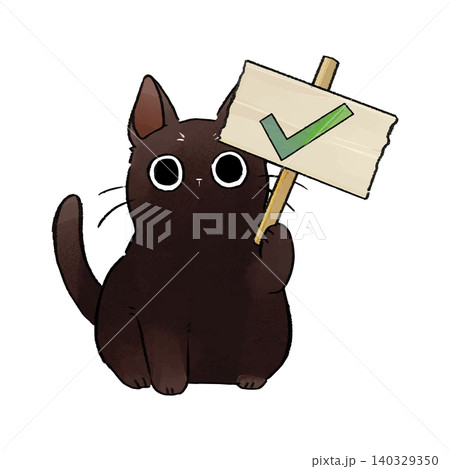 イラスト素材: かわいい手書き調の黒猫 チェックの看板 イラスト素材: かわいい手書き調の黒猫 チェックの看板 140329350